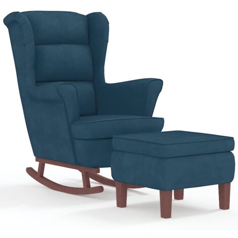 Fauteuil relax  Fauteuil à bascule à oreilles en velours bleu bois massif