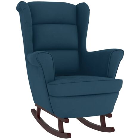 Fauteuil relax  Fauteuil à bascule à oreilles en velours bleu bois massif