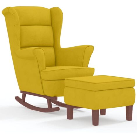 Fauteuil relax  Fauteuil à bascule à oreilles en velours jaune bois massif