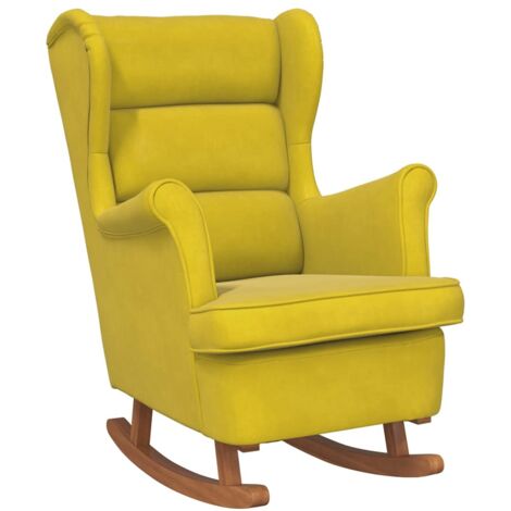Fauteuil relax  Fauteuil à bascule à oreilles en velours jaune bois massif
