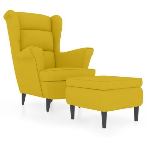 Fauteuil relax  Fauteuil à oreilles avec tabouret jaune moutarde velours