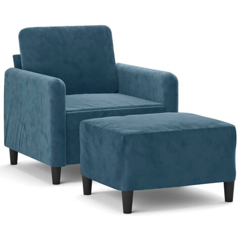 Fauteuil relax  Fauteuil avec repose-pied Bleu 60 cm Velours