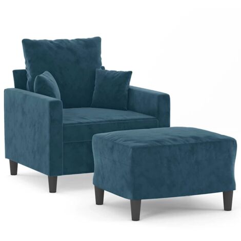 Fauteuil relax  Fauteuil avec repose-pied Bleu 60 cm Velours