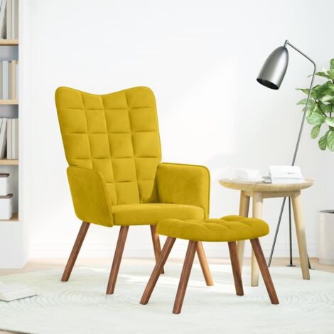 Fauteuil relax  Fauteuil avec tabouret en velours jaune