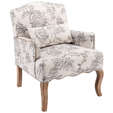 Fauteuil relax, Fauteuil Confortable avec Pieds Bois Fauteuil en Lin Fauteuil crapaudpour Salon et Chambre, Gris, Beige