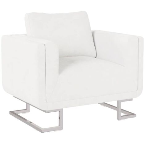 Fauteuil relax  Fauteuil cube avec pieds chromés Blanc Similicuir