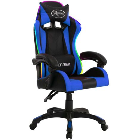 Fauteuil relax  Fauteuil de jeux vidéo avec LED RVB Bleu et noir Similicuir