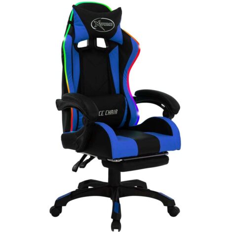 Fauteuil relax  Fauteuil de jeux vidéo avec LED RVB Bleu et noir Similicuir