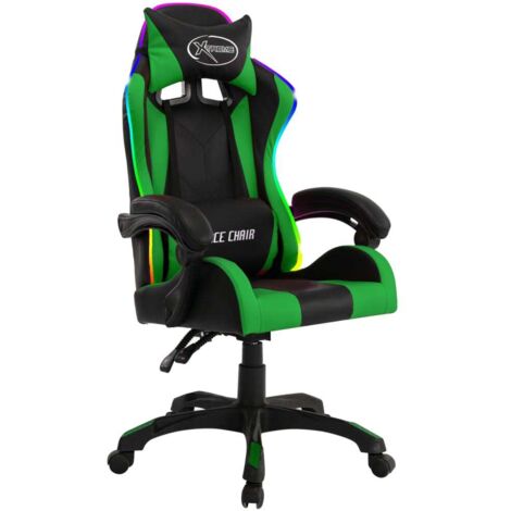 Fauteuil relax  Fauteuil de jeux vidéo avec LED RVB Vert et noir Similicuir