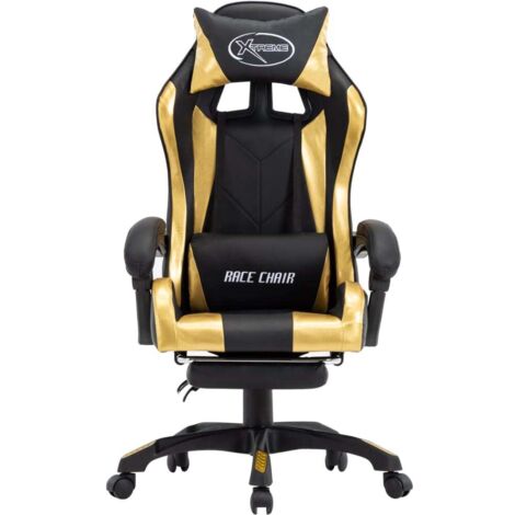 Fauteuil relax  Fauteuil de jeux vidéo avec repose-pied Doré et noir Similicuir