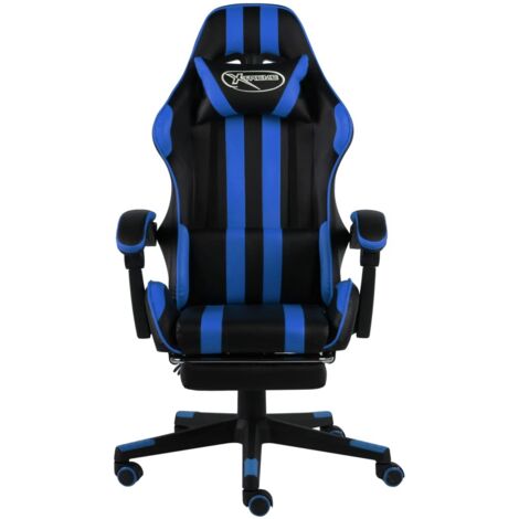 Fauteuil relax  Fauteuil de jeux vidéo avec repose-pied Noir et bleu Similicuir