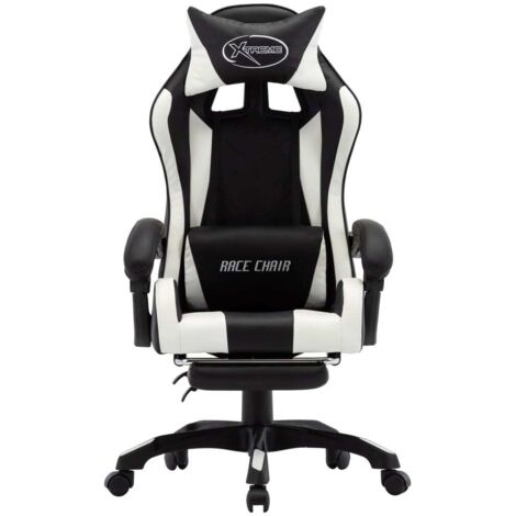 Fauteuil relax  Fauteuil de jeux vidéo et repose-pied Blanc et noir Similicuir