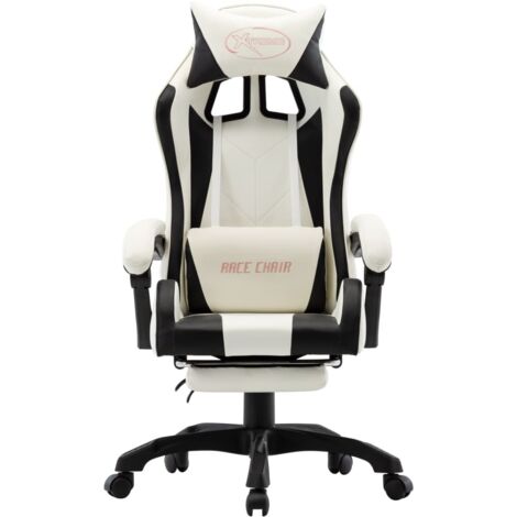 Fauteuil relax  Fauteuil de jeux vidéo et repose-pied Noir et blanc Similicuir