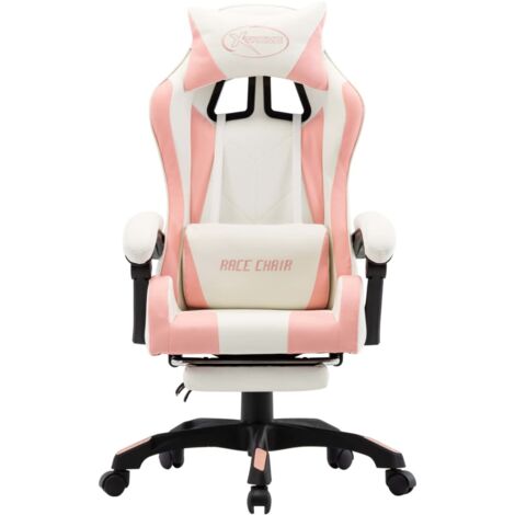 Fauteuil relax  Fauteuil de jeux vidéo et repose-pied Rose et blanc Similicuir