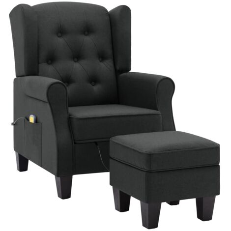 Fauteuil relax  Fauteuil de massage avec repose-pied Gris foncé Tissu