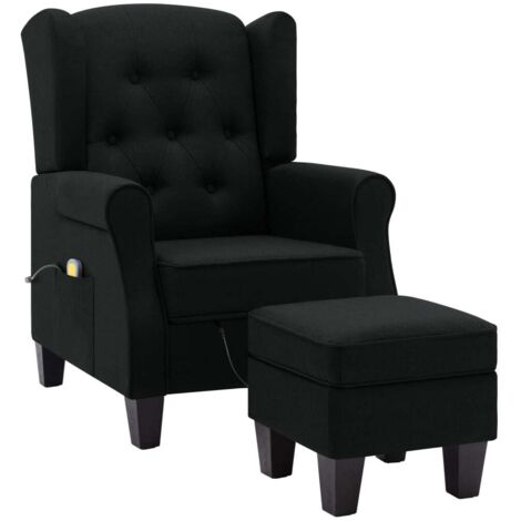 Fauteuil relax  Fauteuil de massage avec repose-pied Noir Tissu