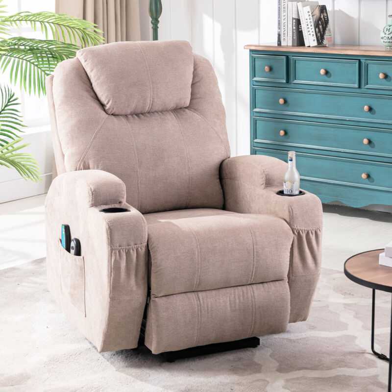 Fauteuil Relax Fauteuil de massage électrique avec chauffage. 4 zones de massage puissantes. 15/30/60 minutes. Tissu. Brun Clair