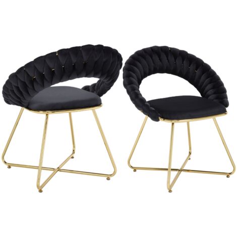 Fauteuil relax, Fauteuil de Salon en Velours Lot de 2 ,Fauteuil Moderne Pieds en Métal pour Salon et Chambre, Noir, Wahson