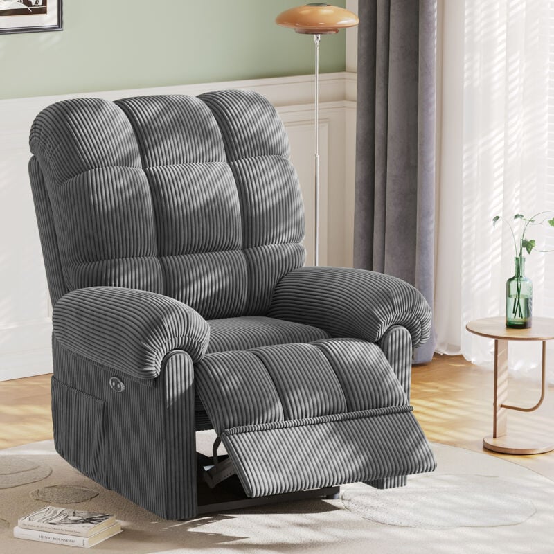 Yoleo - Fauteuil Relax Fauteuil électrique en Velours Côtelé,Fauteuil à loisirs Réglable,Dossier Réglable,Anti-statique avec Repose Pieds,Gris