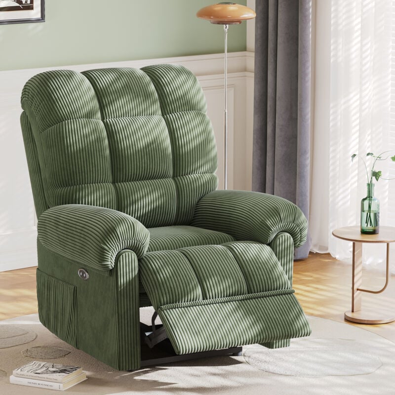 Yoleo - Fauteuil Relax Fauteuil électrique en Velours Côtelé,Fauteuil à loisirs Réglable,Dossier Réglable,Anti-statique avec Repose Pieds,Vert