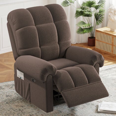 Fauteuil Relax Fauteuil électrique en Velours Teddy avec USB,Anti-statique avec Repose Pieds,96L x 97P x 104H cm,Marron