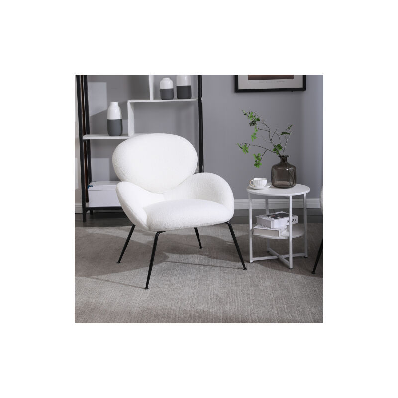 Fauteuil relax Fauteuil en Velours Teddy - Chaise Longue en Tissu Rembourré Moderne avec Pieds en Métal Coiffeuse pour Salon, Chambre à Coucher,