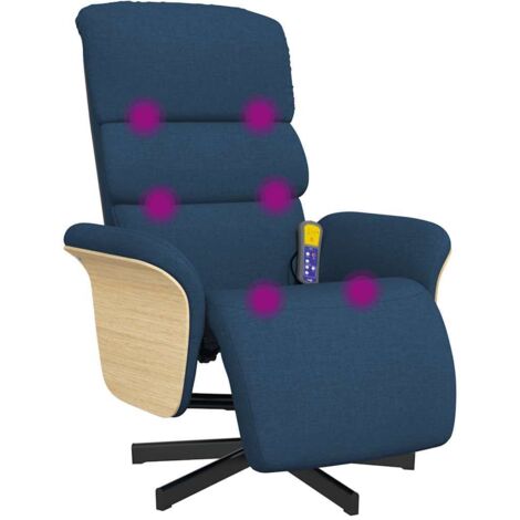 Fauteuil relax Fauteuil inclinable de massage avec repose-pieds bleu tissu