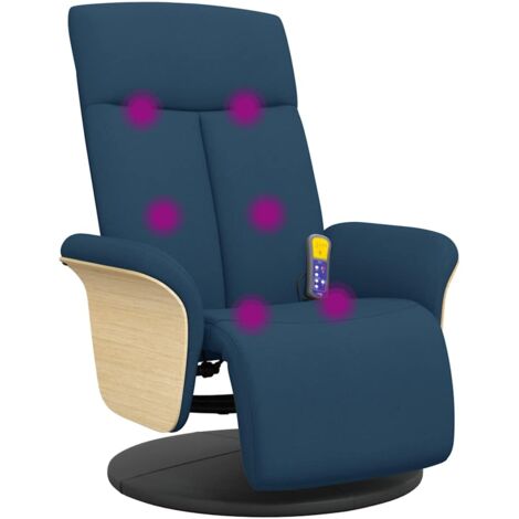Fauteuil relax Fauteuil inclinable de massage avec repose-pieds bleu tissu