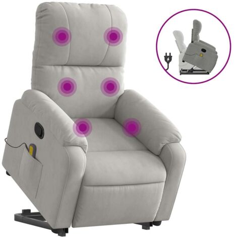 Fauteuil relax  Fauteuil inclinable de massage gris clair tissu microfibre