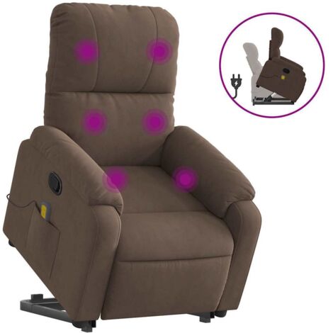 Fauteuil relax  Fauteuil inclinable de massage marron tissu microfibre