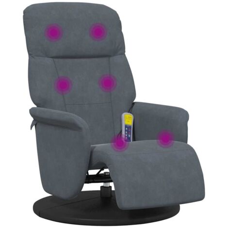 Fauteuil relax  Fauteuil inclinable de massage repose-pied gris foncé velours