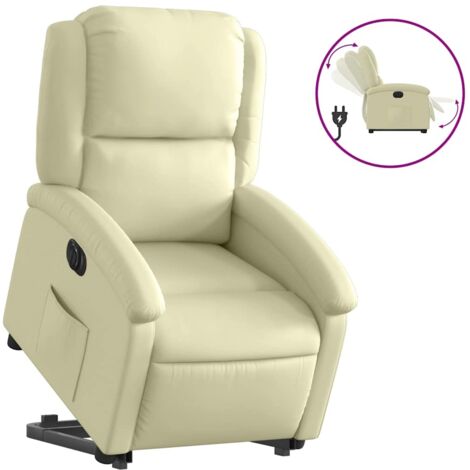 Fauteuil relax Fauteuil inclinable électrique crème cuir véritable
