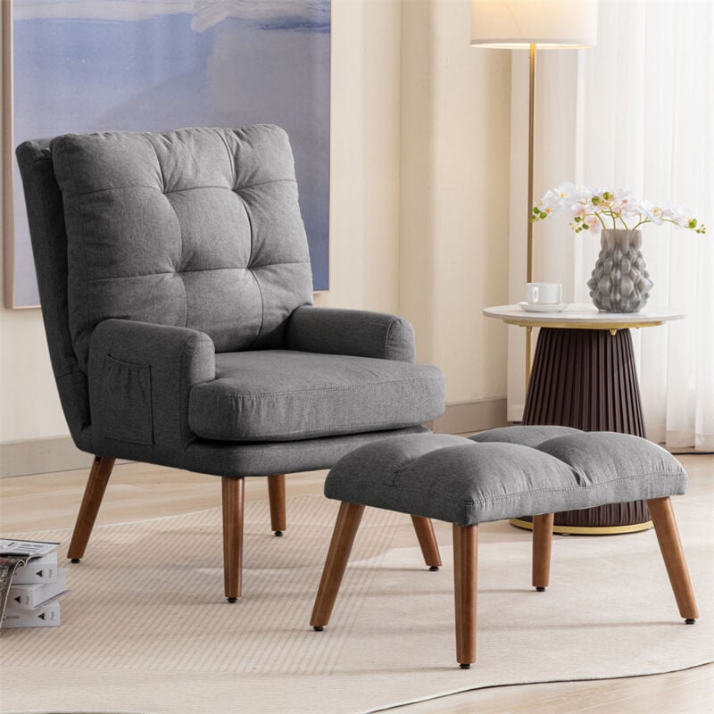 Fauteuil relax, Fauteuil ongue avec repose-pieds, dossier réglable sur 10 niveaux, inclinable, 69x99x60cm, gris