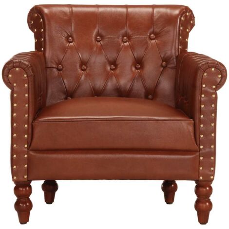 Fauteuil Relax Fauteuil Salon - Marron Cuir de chèvre véritable BV645094 - BonneVie