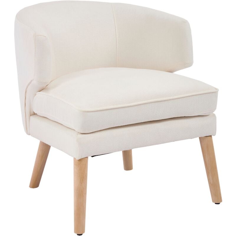 Fauteuil relax, Fauteuil Salon Moderne, Chaise Rembourrée en Chenille avec Pieds en Bois, Fauteuil Relax avec Coussin Epais pour Salon, Beige
