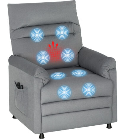 Fauteuil relax, fauteuil télé avec fonction inclinable, chauffage lombaire, 2 télécommandes, port USB, moteur silencieux, gris