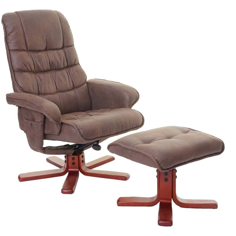 Fauteuil relax HHG 320, fauteuil de télévision, siège tv avec tabouret, imitation de daim, marron