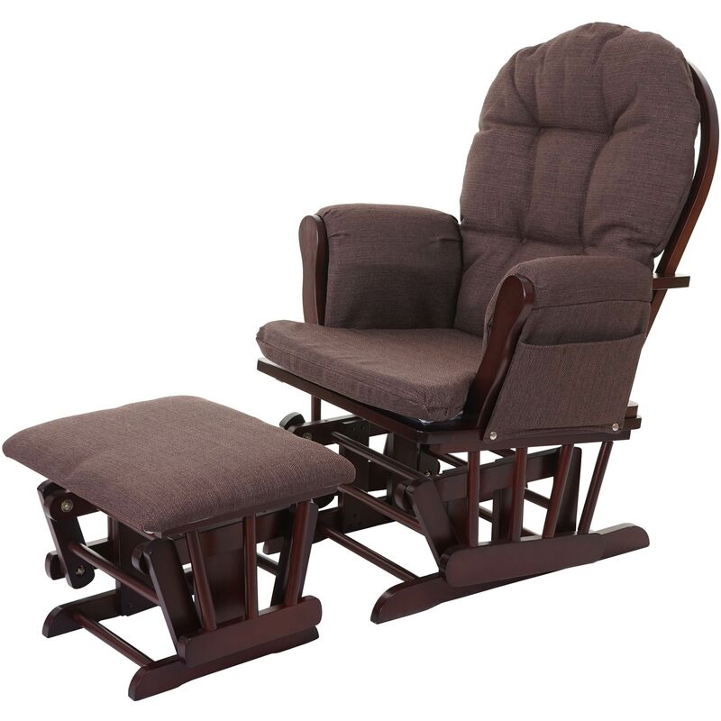 hhg - fauteuil de relaxation 721, fauteuil a bascule, chaise bercante avec repose-pied, tissu ~ mahagony