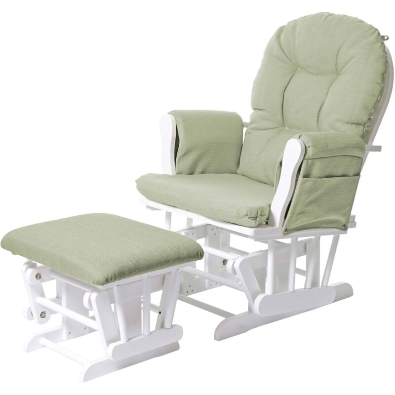 Fauteuil relax HHG-721 fauteuil à bascule, rocking-chair, tissu, vert clair, monture blanche
