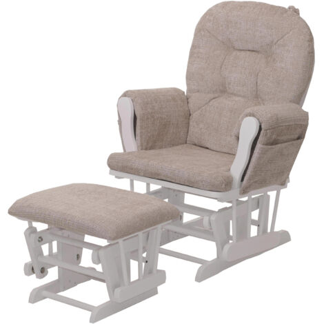 Fauteuil relax HWC-C76, fauteuil à bascule Fauteuil à bascule avec pouf Tissu/Textile chenille (465g/m²)  crème, piètem
