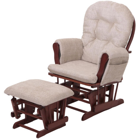Fauteuil relax HWC-C76, fauteuil à bascule Fauteuil à bascule avec pouf Tissu/Textile chenille (465g/m²)  crème, piètem
