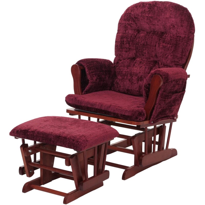 Fauteuil relax HW C-C76, fauteuil à bascule Fauteuil à bascule avec pouf Tissu/Textile chenille (465g/m²) bordeaux, piè