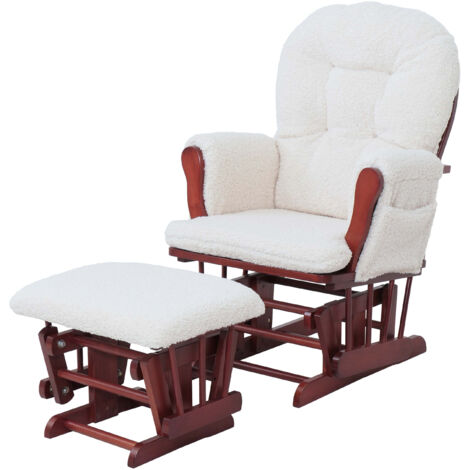 Fauteuil relax HWC-C76, fauteuilàbascule Fauteuil oscillant + pouf Tissu Bouclé 480g/m2 ék
