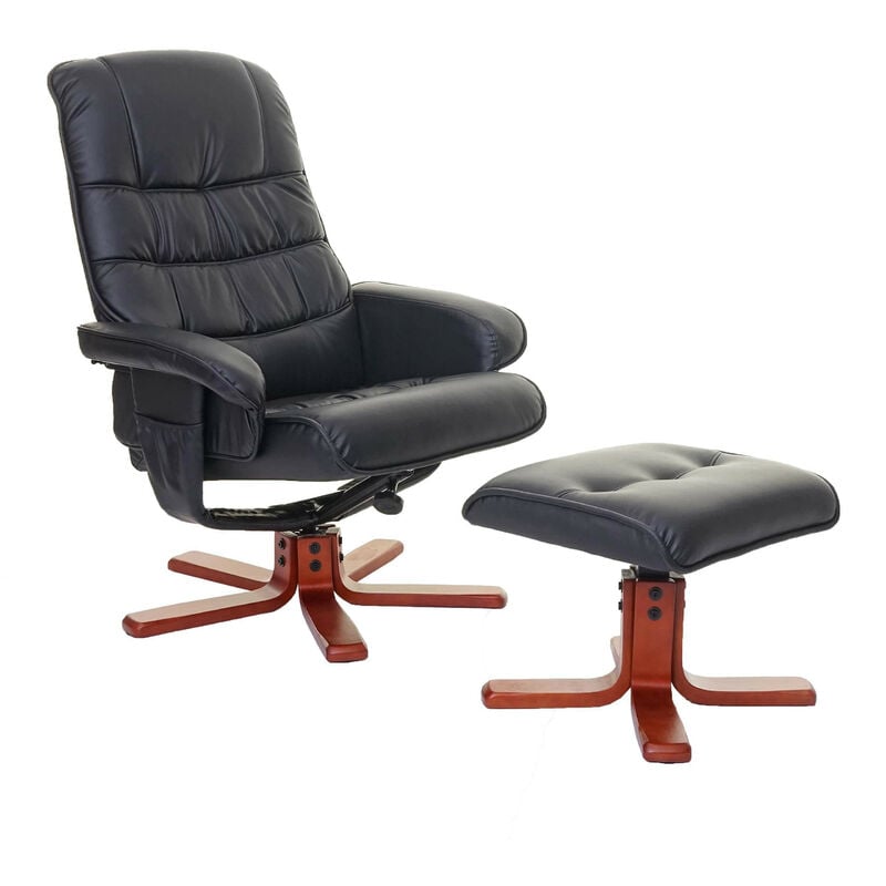 Fauteuil relax HWC-E30, fauteuil de télévision, siège tv avec tabouret - similicuir noir