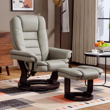 Fauteuil relax inclinable 135° grand confort pivotant 360° avec repose-pieds revêtement synthétique marron