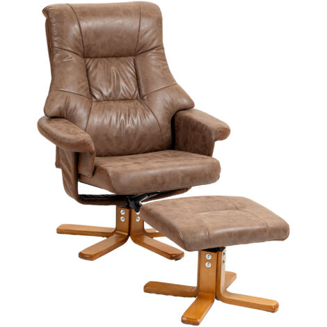 Fauteuil relax inclinable 135° pivotant 360° avec repose-pieds revêtement microfibre marron