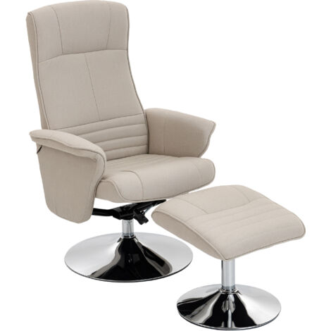 Fauteuil relax inclinable 135° pivotant 360° avec repose-pieds revêtement tissu beige
