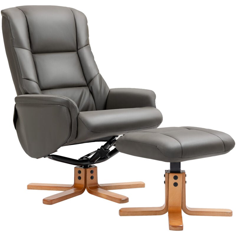Fauteuil relax inclinable avec repose-pied assorti - fonction à bascule - bois revêtement synthétique gris