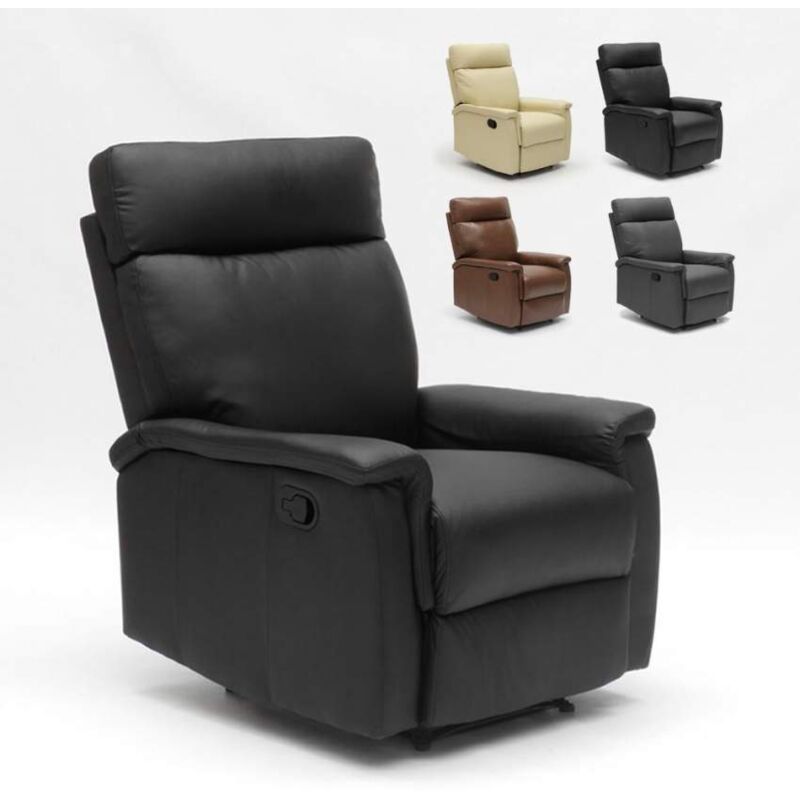 Fauteuil relax inclinable avec repose-pieds en similicuir design Aurora - Noir