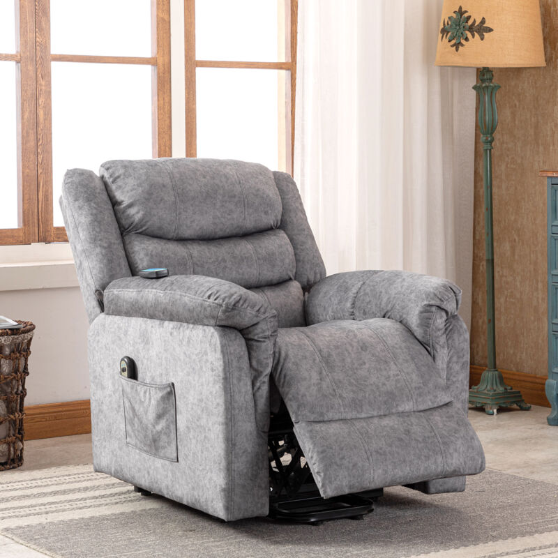 Fauteuil relax inclinable électrique - avec fonctions de chauffage et de vibration - 2 poches latéralles - Gris